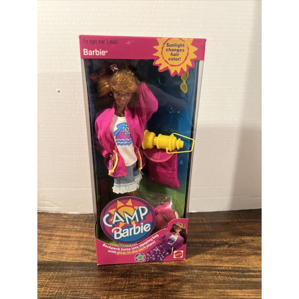 VINTAGE 1993 CAMP BARBIE African American DOLL GLOW IN THE DARK NIB Opened